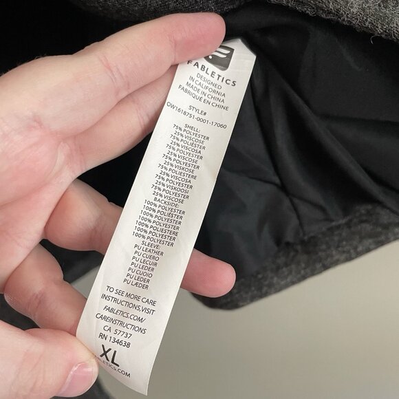 Fabletics Womn XL Fleece Faux Leather Pockets Wrap Front Grunge Moto Milano Coat - Picture 12 of 14